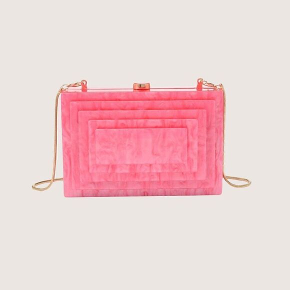 Pink Acrylic Rectangle Clutch and Shoulder bag with Chain - Picture 1 of 3